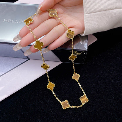 [⭐Aura ]CLOVER 10 MOTIFS TIGER EYE NECKLACE