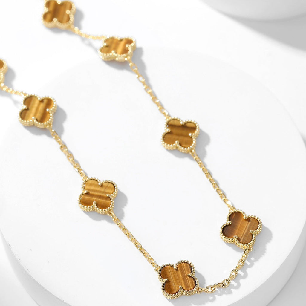 Aura CLOVER 10 MOTIFS TIGER EYE NECKLACE
