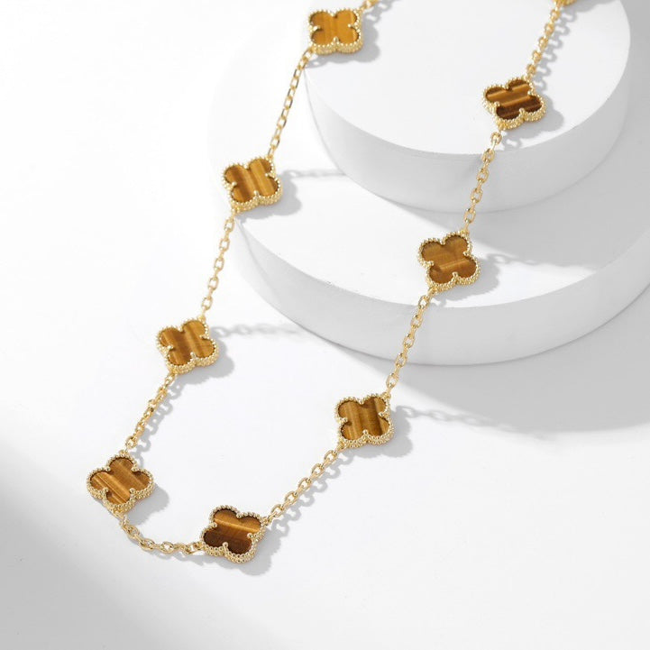 Aura CLOVER 10 MOTIFS TIGER EYE NECKLACE