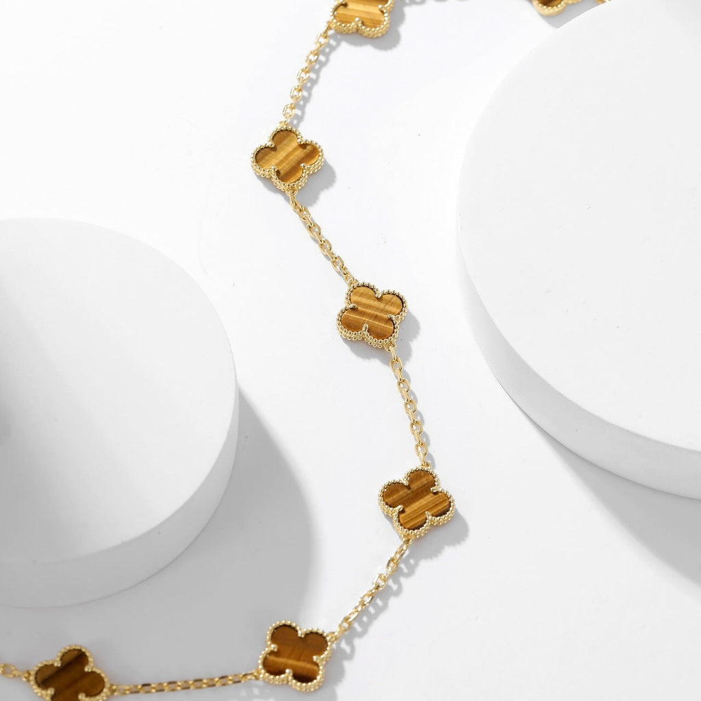 Aura CLOVER 10 MOTIFS TIGER EYE NECKLACE