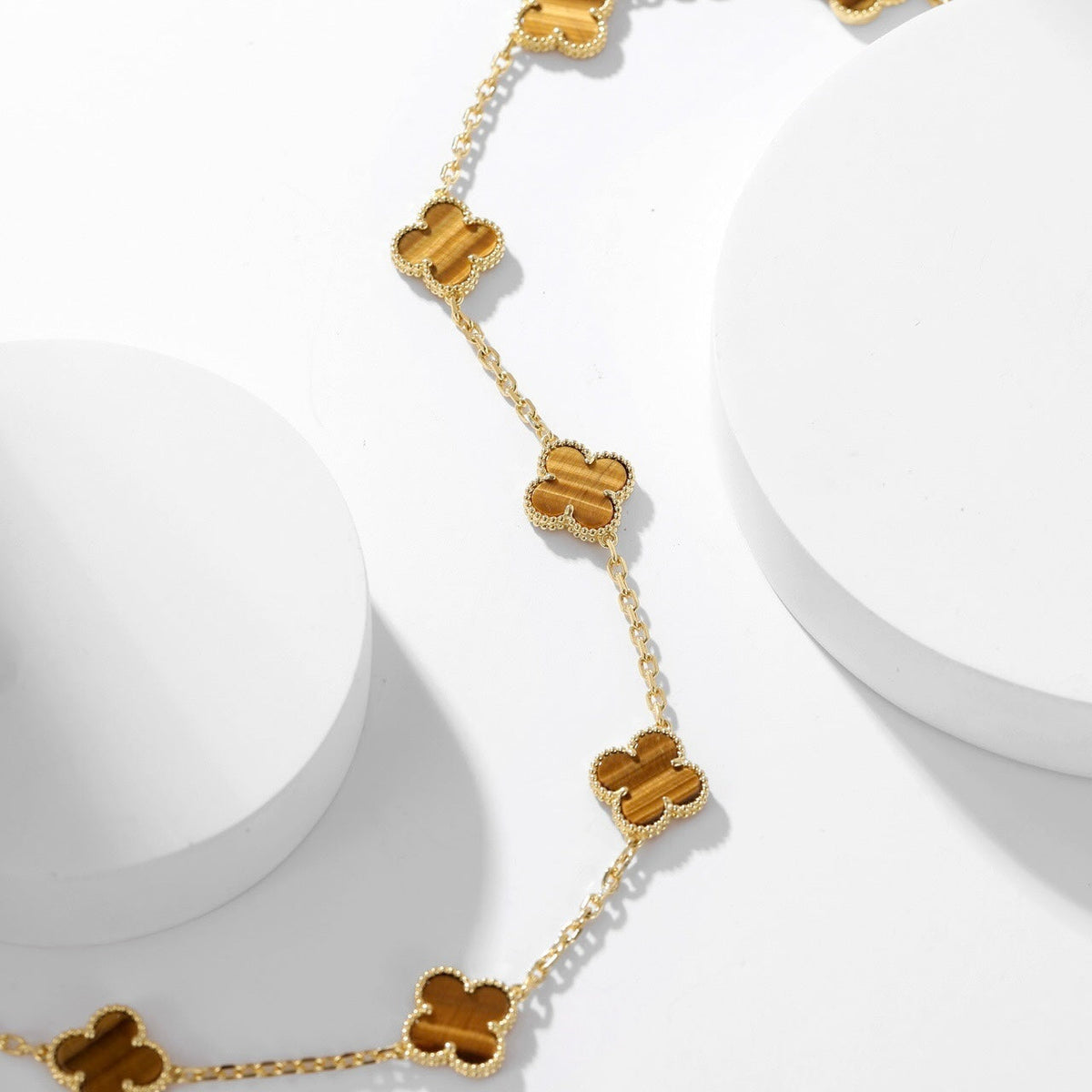 [⭐Aura ]CLOVER 10 MOTIFS TIGER EYE NECKLACE