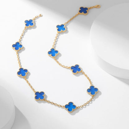 [⭐Aura ]CLOVER 10 MOTIFS BLUE AGATE NECKLACE