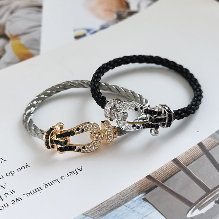 Aura FORCE LARGE HORSESHOE BLACK WHITE DIAMOND BRACELET ROSE GOLD