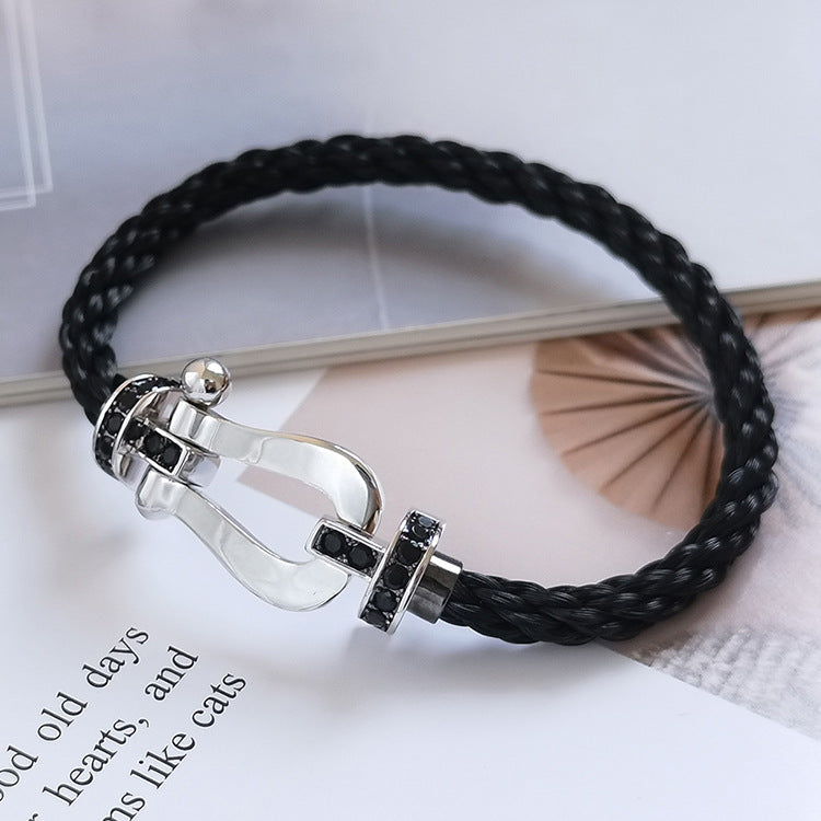 Aura FORCE LARGE HORSESHOE BLACK DIAMOND BRACELET SILVER