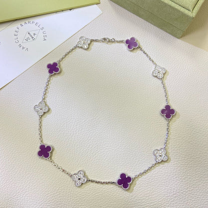 [⭐Aura ]CLOVER 10 MOTIFS  PURPLE VIOLET DIAMOND NECKLACE
