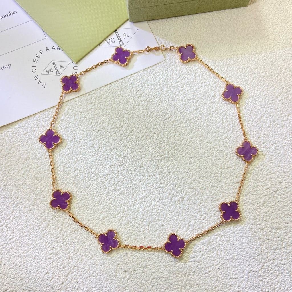 Aura CLOVER 10 MOTIFS  PURPLE VIOLET  NECKLACE