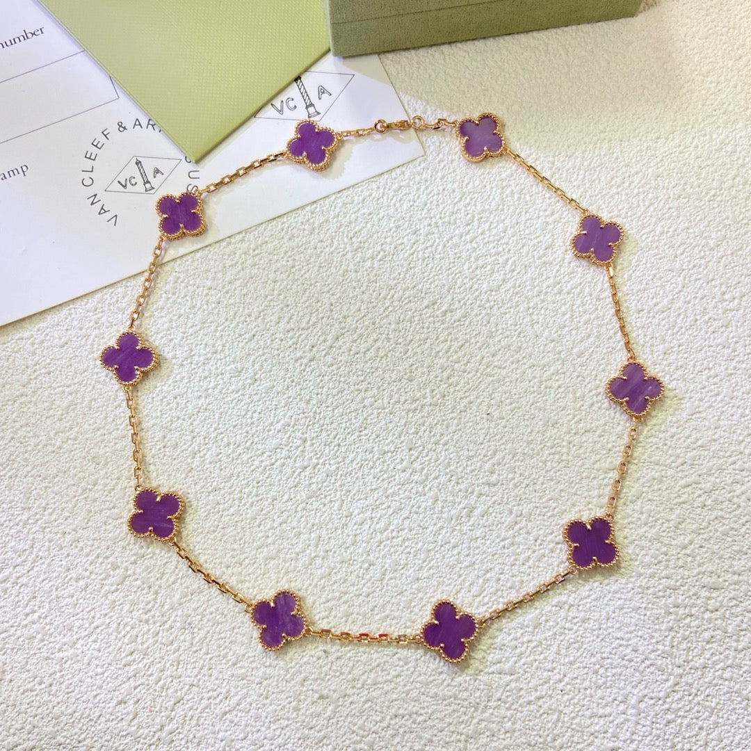 Aura CLOVER 10 MOTIFS  PURPLE VIOLET  NECKLACE