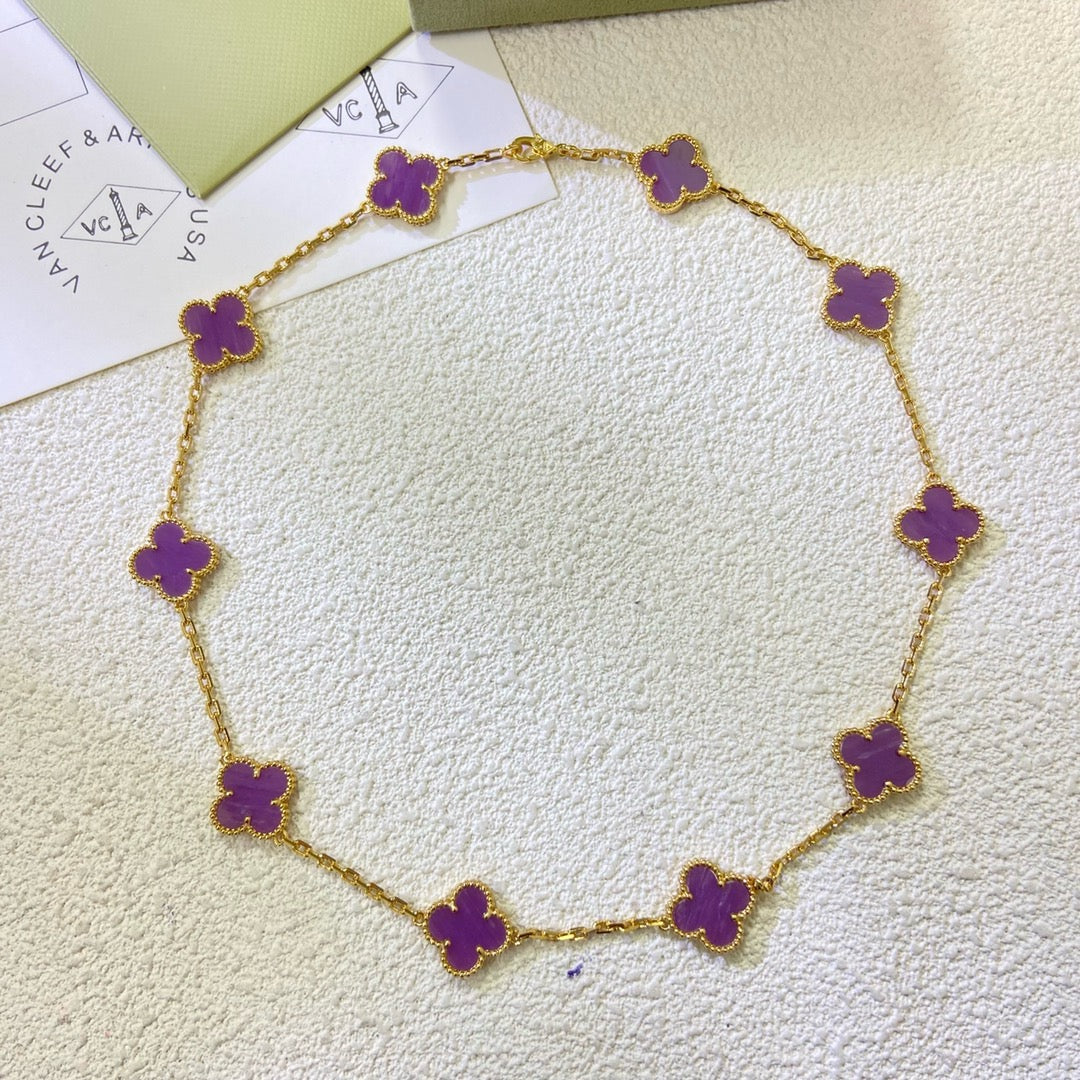 Aura CLOVER 10 MOTIFS  PURPLE VIOLET  NECKLACE