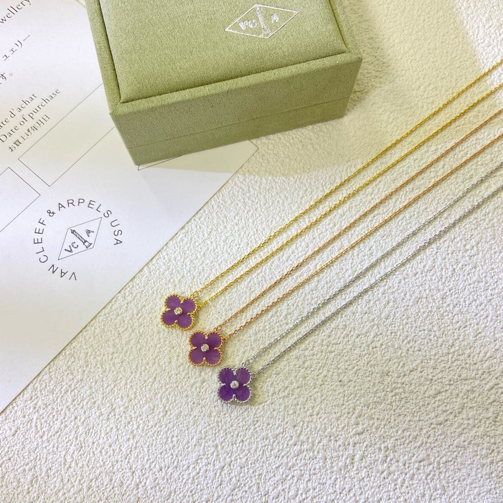 Aura CLOVER 15MM DIAMOND  PURPLE VIOLET NECKLACE
