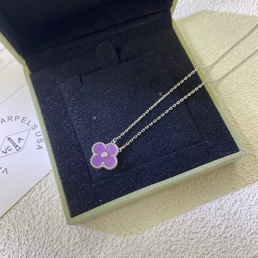 Aura CLOVER 15MM DIAMOND  PURPLE VIOLET NECKLACE