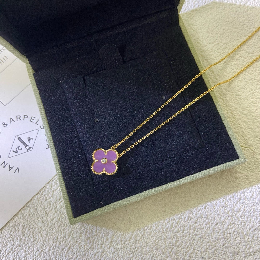 Aura CLOVER 15MM DIAMOND  PURPLE VIOLET NECKLACE