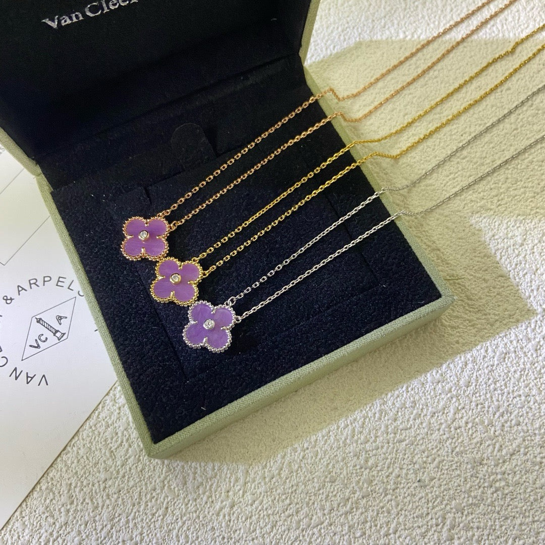 Aura CLOVER 15MM DIAMOND  PURPLE VIOLET NECKLACE