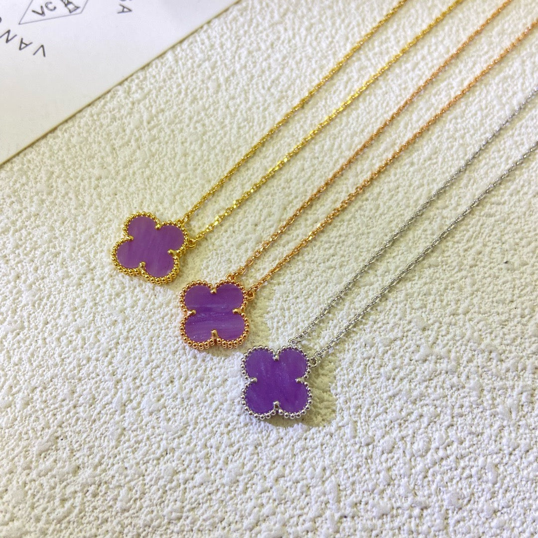 [⭐Aura ]CLOVER 15MM  PURPLE VIOLET NECKLACE