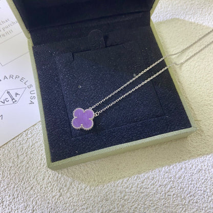 [⭐Aura ]CLOVER 15MM  PURPLE VIOLET NECKLACE