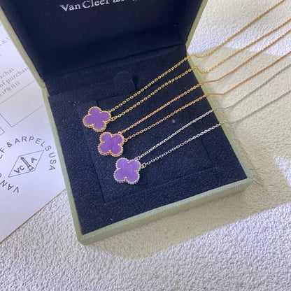 [⭐Aura ]CLOVER 15MM  PURPLE VIOLET NECKLACE
