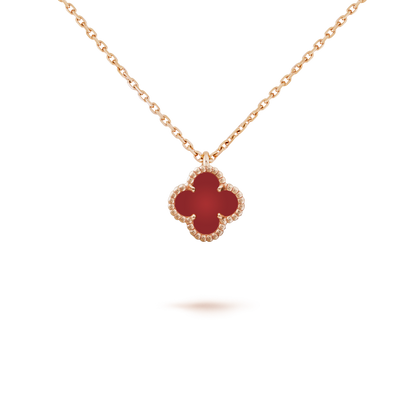 [⭐Aura ]CLOVER MINI 9.5MM WHITE CARNELIANS NECKLACE