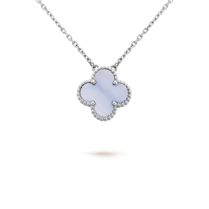 [⭐Aura ]CLOVER 15MM BLUE CHALCEDONY NECKLACE SILVER