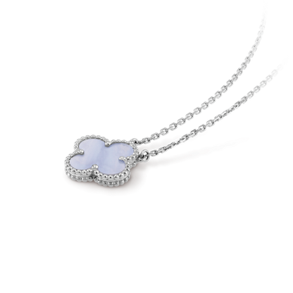 [⭐Aura ]CLOVER 15MM BLUE CHALCEDONY NECKLACE SILVER