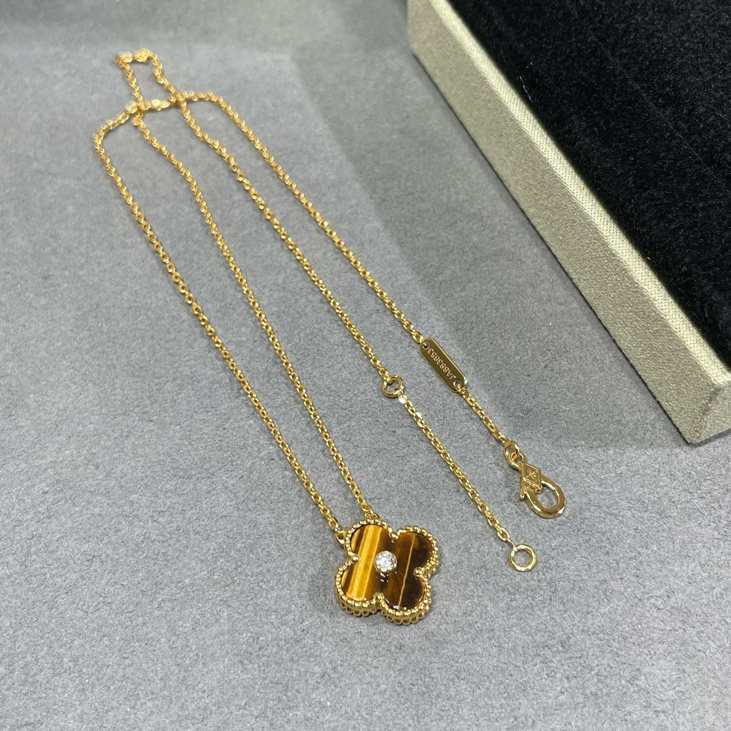 Aura CLOVER 15MM DIAMOND AND YELLOW TIGER'S EYE AGATE necklace