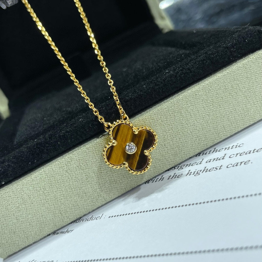 Aura CLOVER 15MM DIAMOND AND YELLOW TIGER'S EYE AGATE necklace