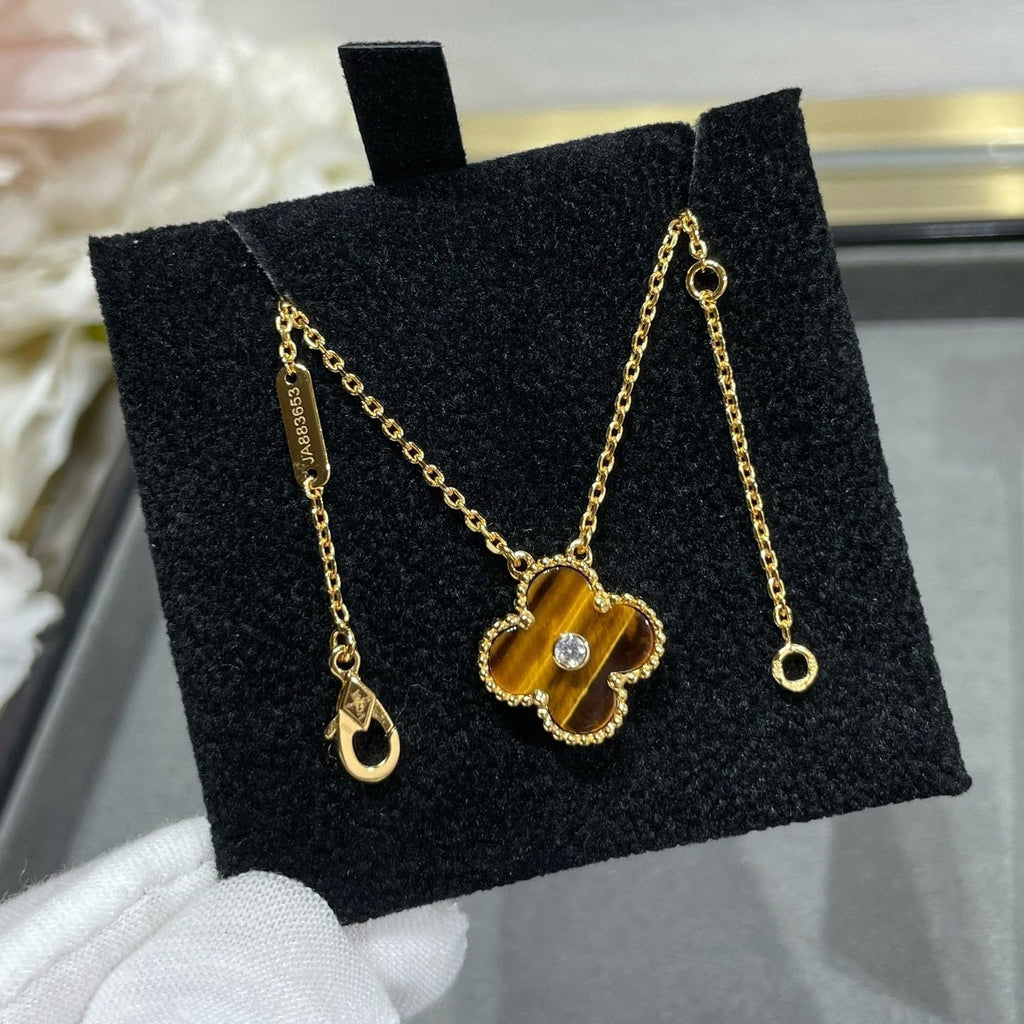 Aura CLOVER 15MM DIAMOND AND YELLOW TIGER'S EYE AGATE necklace