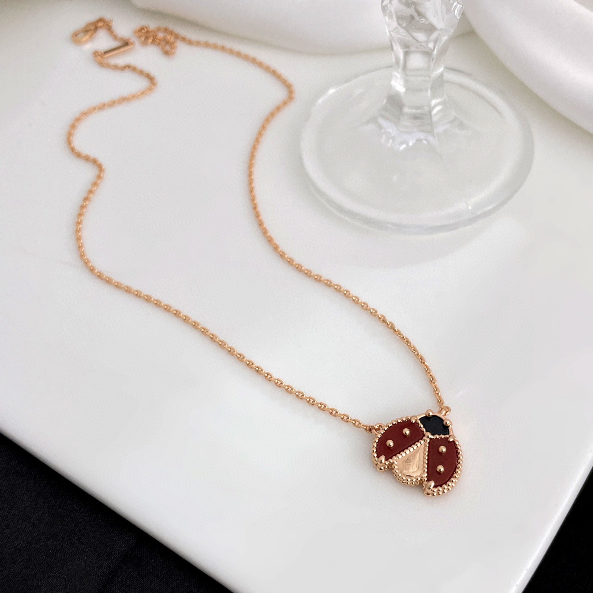Aura LUCKY  CARNELIANS LADYBUG NECKLACE