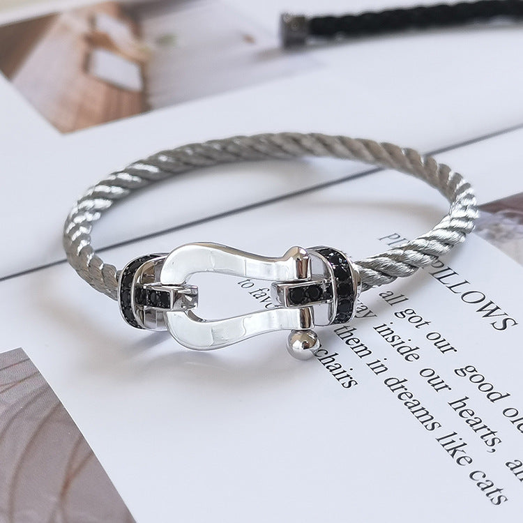 Aura FORCE LARGE HORSESHOE BLACK DIAMOND BRACELET SILVER