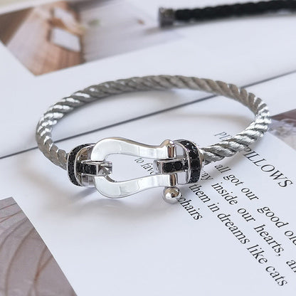 Aura FORCE GROSSES HUFEISEN SCHWARZ DIAMANT ARMREIF SILBER