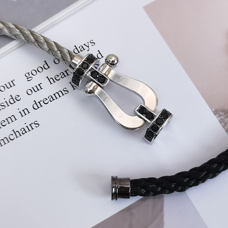 Aura FORCE LARGE HORSESHOE BLACK DIAMOND BRACELET SILVER
