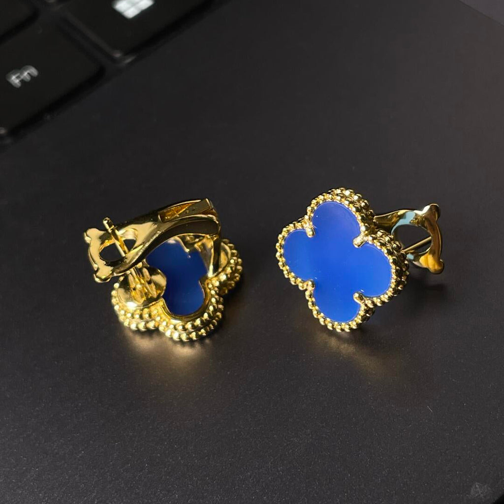 [Aura ] CLOVER LARGE (20mm) 1 MOTIFS BLUE MOP STUD EARRINGS