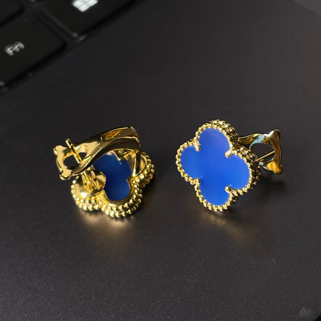 [Aura ] CLOVER LARGE (20mm) 1 MOTIFS BLUE MOP STUD EARRINGS