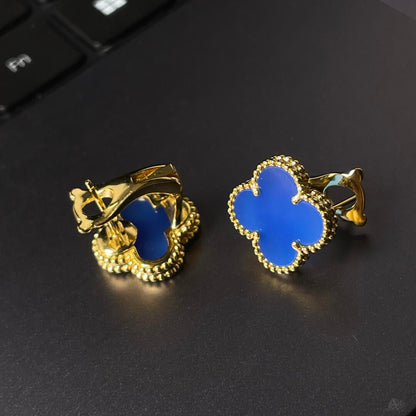 [⭐Aura ] CLOVER LARGE (20mm) 1 MOTIFS BLUE MOP STUD EARRINGS