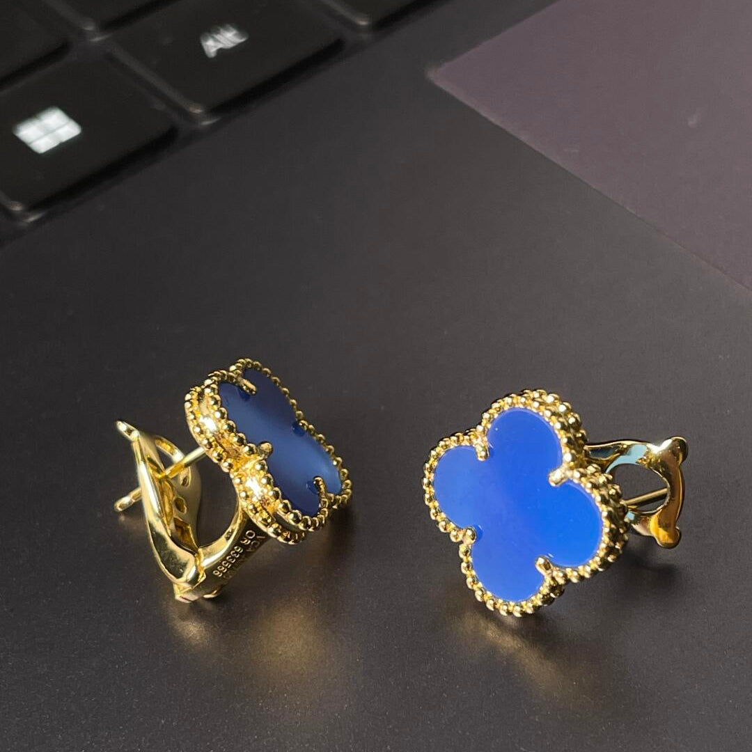 [⭐Aura ] CLOVER LARGE (20mm) 1 MOTIFS BLUE MOP STUD EARRINGS