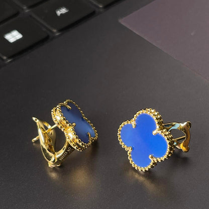 [⭐Aura ] CLOVER LARGE (20mm) 1 MOTIFS BLUE MOP STUD EARRINGS