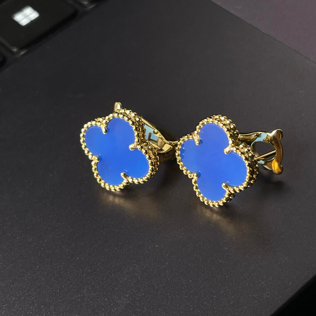 [Aura ] CLOVER LARGE (20mm) 1 MOTIFS BLUE MOP STUD EARRINGS