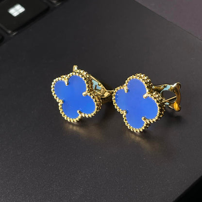 [⭐Aura ] CLOVER LARGE (20mm) 1 MOTIFS BLUE MOP STUD EARRINGS