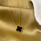 Aura CLOVER 15MM SCHWARZER ONYX EINZELBLUMEN-HALSKEtte