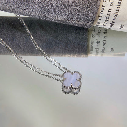 [⭐Aura ]CLOVER 15MM BLUE CHALCEDONY NECKLACE SILVER
