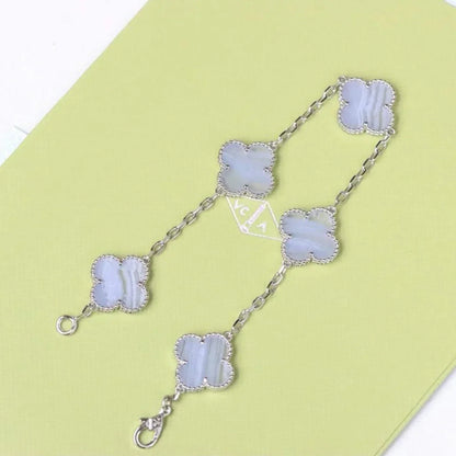 [⭐Aura ]New  CLOVER 5 MOTIF PURPLE CHALCEDONY BRACELET COLLECTION