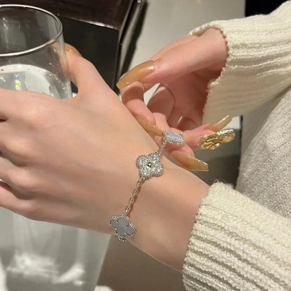 [⭐Aura ]New  CLOVER 5 MOTIF PURPLE CHALCEDONY BRACELET COLLECTION