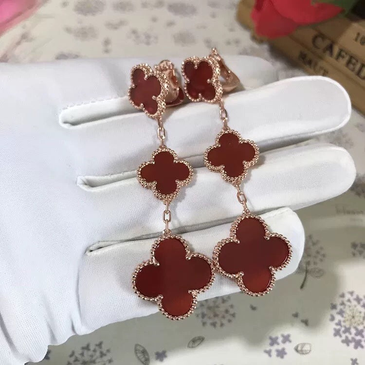 Aura CLOVER 3 MOTIF CARNELIAN DROP EARRINGS