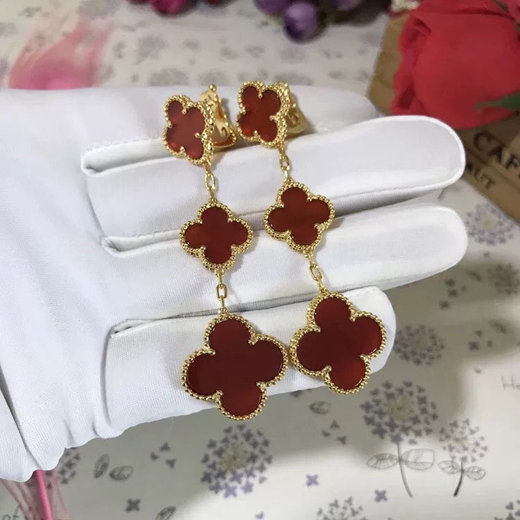 Aura CLOVER 3 MOTIF CARNELIAN DROP EARRINGS