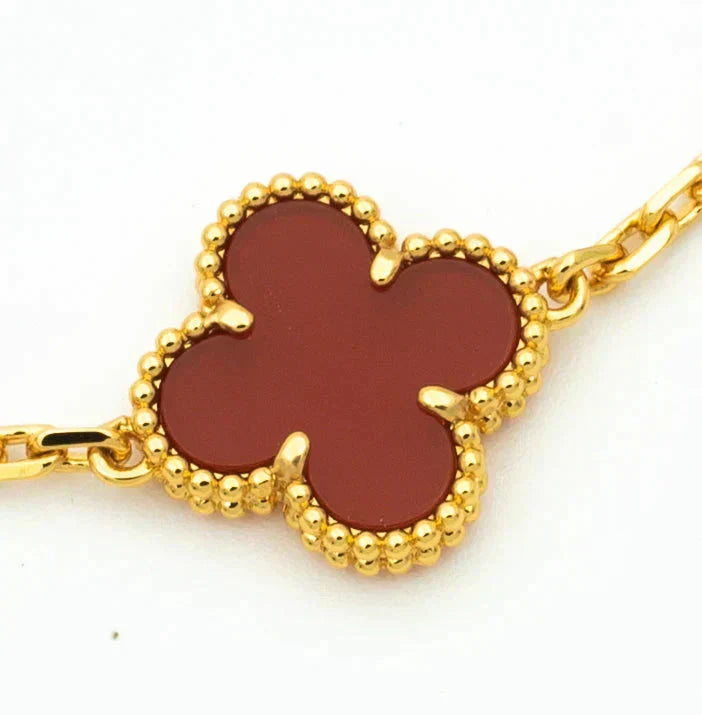 [Aura ]New  CLOVER 5 MOTIF RED CORNELIAN BRACELET COLLECTION