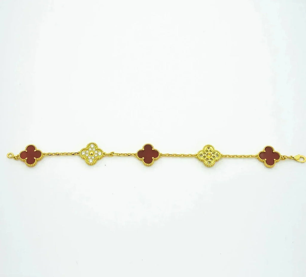 [Aura ]New  CLOVER 5 MOTIF RED CORNELIAN BRACELET COLLECTION