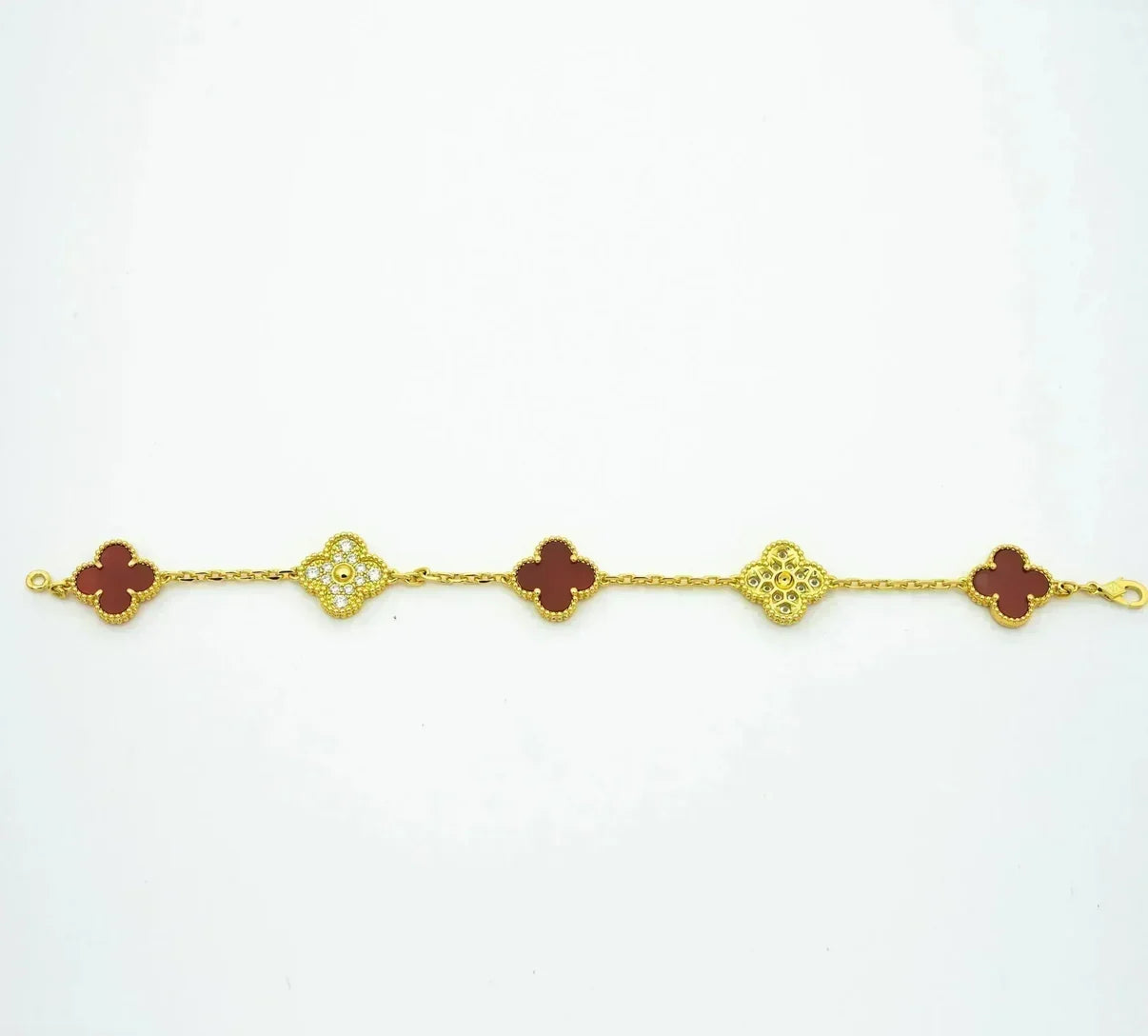 [Aura ]New  CLOVER 5 MOTIF RED CORNELIAN BRACELET COLLECTION