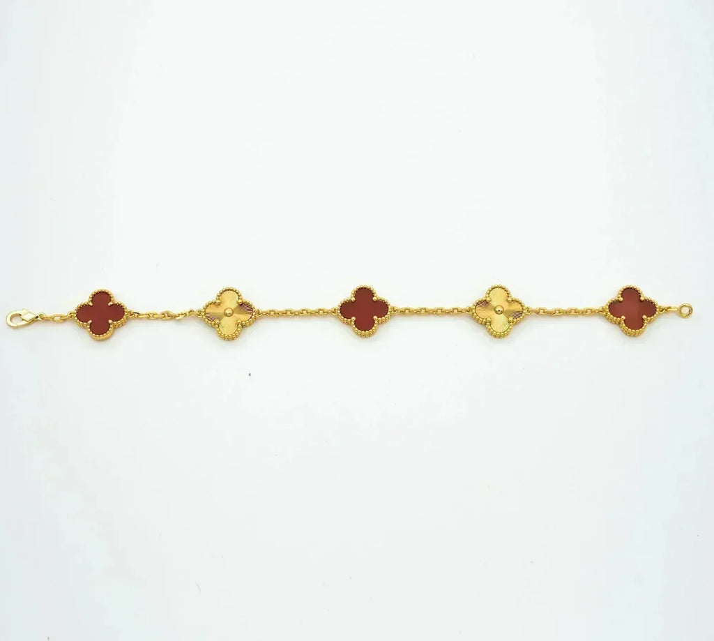 [Aura ]New  CLOVER 5 MOTIF RED CORNELIAN BRACELET COLLECTION