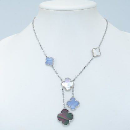 [⭐Aura ]CLOVER MOP CHALCEDONY NECKLACE SILVER 6 MOTIF