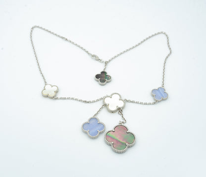 [⭐Aura ]CLOVER MOP CHALCEDONY NECKLACE SILVER 6 MOTIF