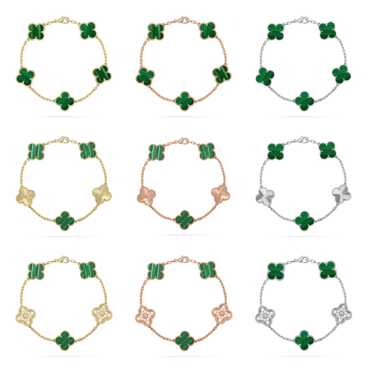 [Aura ]Neue CLOVER 5 MOTIV MALACHIT ARMREIF KOLLEKTION