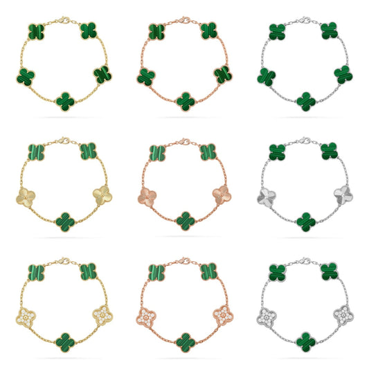 [⭐Aura ]New  CLOVER 5 MOTIF MALACHITE BRACELET COLLECTION